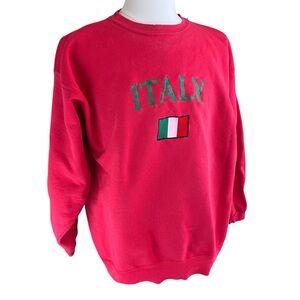 Vintage Y2K Emboidered ITALY Flag‎ Red Sweatshirt Size XL w/ Flaw 80s 90s USA